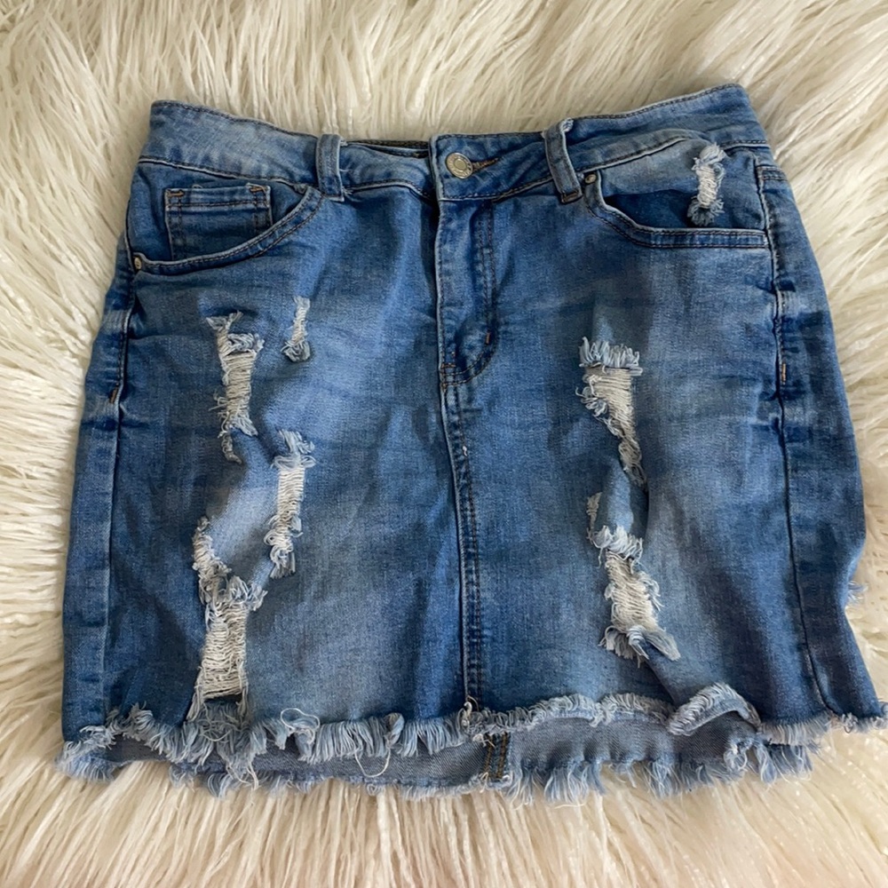 jean distressed skirt
